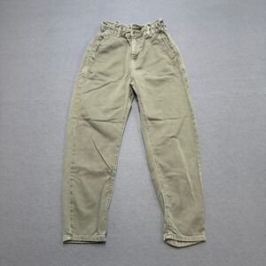 Zara Pants Women's 2 Olive Green High Rise Tapered Paperbag Waist Relaxed Fit